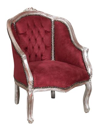 Biscottini International Sill&oacute;n Barroco Con Reposabrazos 63x80x57 Cm Sill&oacute;n De Sal&oacute;n Tapizado Sillas Estilo Franc&eacute;s Sill&oacute;n De Dormitorio De Terciopelo