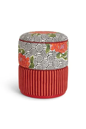 Lisa Corti Ottoman Camelia Black Stripes Maroon Orange