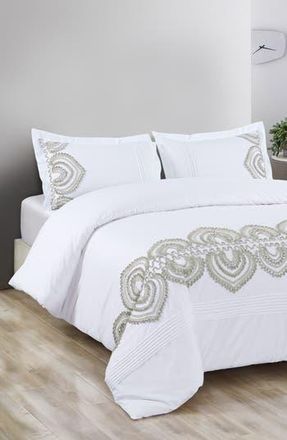 Melange Home Padma Embroidered Duvet 3-Piece Set in Grey On White at Nordstrom Rack, Size King