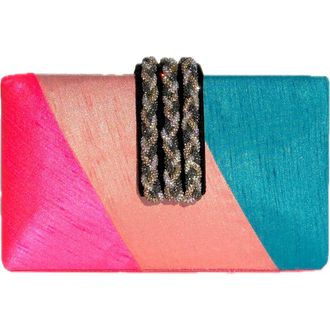 Simitri Diagonal Color Block Braided Fringe Clutch in Sorbet at Nordstrom