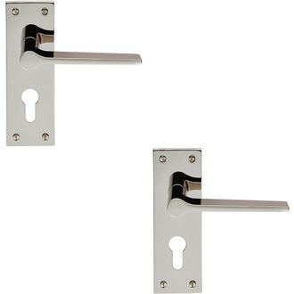 Loops 2x PAIR Flat Straight Lever on Slim Euro Lock Backplate 150 x 50mm Nickel in Metallics