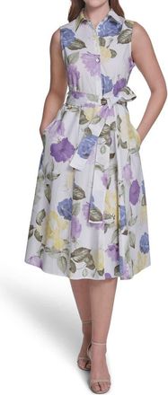 Calvin Klein Sleeveless Cotton Shirtdress in English Lavendar Multi at Nordstrom Rack, Size 14