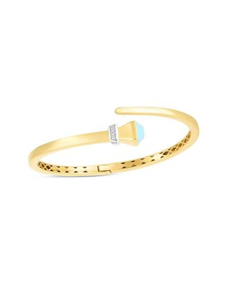 Italian Gold, Inc 14K Italian Gold Two-Tone 0.05 Ct. Tw. Diamond & Turquoise Bangle Bracelet