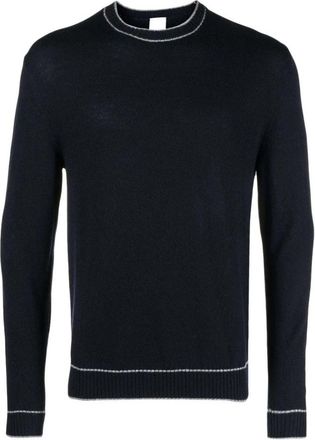 Eleventy Navy Blue Wool Stripe Sweatshirt - Heren - Ronde hals truien - Blauw - 3XL - Wol - Truien & Vesten