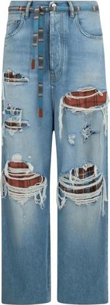 Amiri Flannel Repair Baggy Jean - Heren - Loose Fit Jeans - Blauw - W32 - Katoen - Jeans
