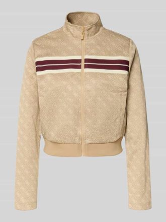 Guess Regular Fit Sweatjacke mit Allover-Logo-Print Modell Jacquard in Camel, Gr&ouml;&szlig;e XL