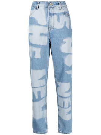 Ader Error slogan washed jeans - women - Cotton - 3 - Blue