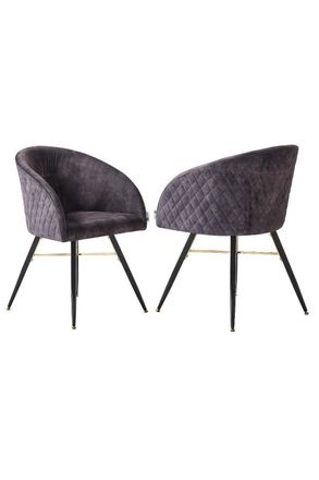 Life Interiors Set of 2 Vittorio Velvet Dining Chairs with Black Metal Legs, Quilted Design Modern Accent Chair