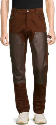 Amiri Denim Leather Workman Pants In Brown