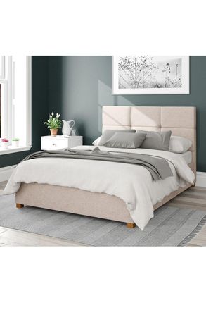 Aspire Home Accents Caine Upholstered Ottoman Storage Bed, Saxon Twill Fabric in Natural | Size: King