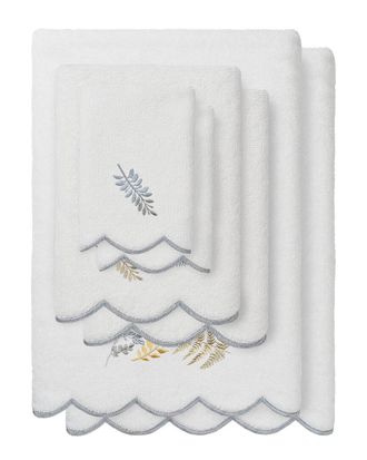 Linum Home Textiles 100% Turkish Cotton Fern Toss Scallop 6Pc Embellished Towel Set