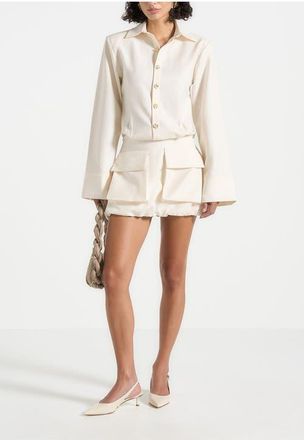Mani&egrave;re De Voir Laure Cargo Shirt Mini Dress in Cream at Nordstrom, Size 16
