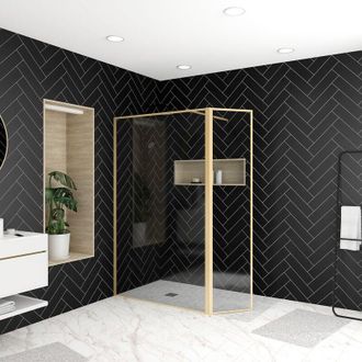 Aurlane Parete per doccia e Deflettore 120+40x200 cm - Finitura Oro Spazzolato - goldy contouring