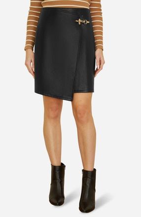 Yumi Faux Leather Wrap Mini Skirt in Black at Nordstrom, Size 12