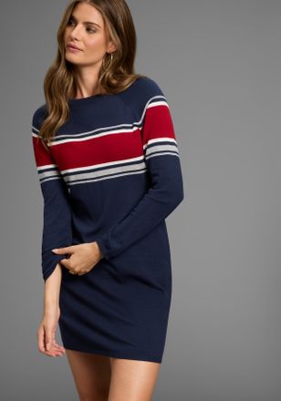 Laura Scott Strickkleid LAURA SCOTT, Damen, Gr. 34, N-Gr, blau (marine), Feinstrick, Obermaterial: 50% Viskose, 28% Polyester, 22% Polyamid, clean, mehrfarbig, fi