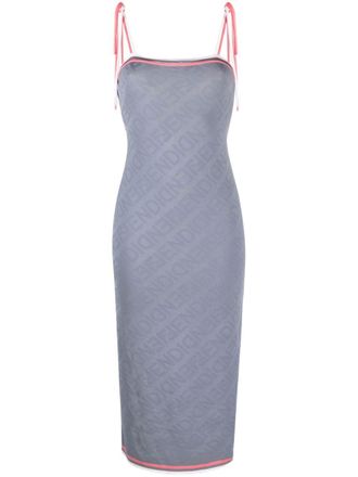 Fendi Abito midi con monogramma - Grigio