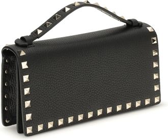Valentino Garavani Womens Rockstud Chain Wallet Nero Calf Leather Bos Taurus