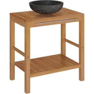 vidaXL Mueble Tocador Madera Teca Maciza Con Lavabo De M&aacute;rmol Negro Vidaxl