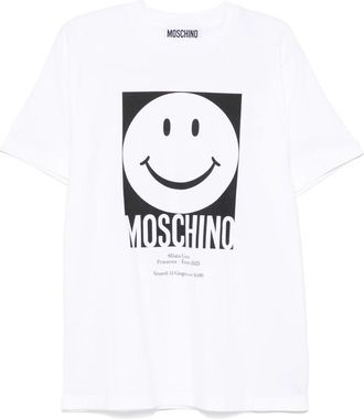 Moschino Smiley Samenwerking Wit Crew Neck T-shirt - Heren - T-shirts - Wit - S - Katoen - Tops