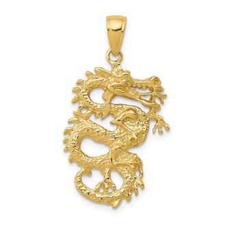 Diamond2Deal 10k Yellow Gold Solid 3-D Dragon Pendant