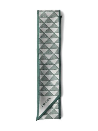Prada Symbole-pattern silk scarf - women - Silk - One Size - Green