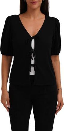 Cyrus Bow Tie Front Short Sleeve Top in Black at Nordstrom Rack, Size X-Large