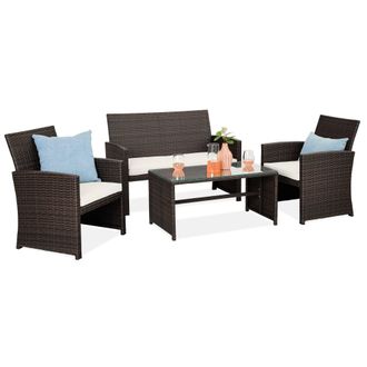 Best Choice Products 4-Piece Outdoor Wicker Patio Conversation Furniture Set w/ Table, Cushions