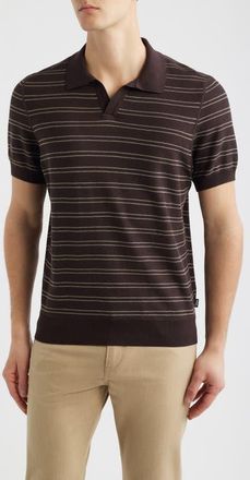 BOSS H-Narciso Stripe Johnny Collar Polo in Dark Brown at Nordstrom, Size Xx-Large