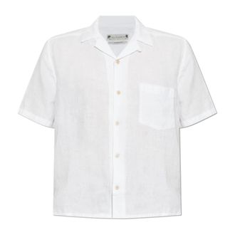 AllSaints Tri Geborduurd Linnen Overhemd - Heren - Korte mouwen Overhemden - Beige - XS - Linnen - Overhemden