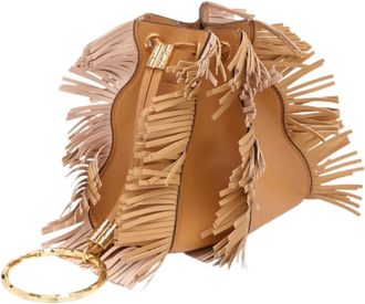 Ulla Johnson Adria Pleated Wave Pochette In Almond Fringe