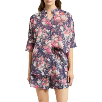 Papinelle Sleepwear Grace Cotton & Silk Short Pajamas in Grace Floral at Nordstrom, Size Medium