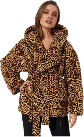 Norma Kamali Jas met capuchon in luipaardprint - Dames - Winterjassen - Veelkleurig - M/L - Leer - Jassen