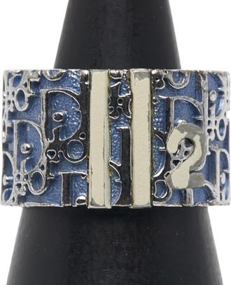 Dior Silver Blue Metal Band Ring (Pre-Owned)