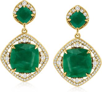 Ross-Simons Emerald and White Topaz Drop Earrings in 18kt Gold Over Sterling
