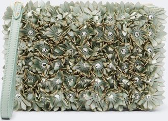 Valentino Garavani Small floral-appliqu&eacute; leather pouch