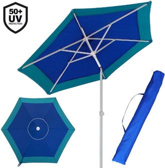 Trade Shop Trade Shop - Ombrellone Mare Spiaggia Giardino Acciaio Grande 210cm Turchese Blu Con Custodia