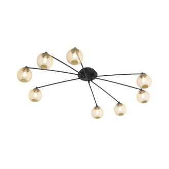 QAZQA Qazqa - Moderno L&aacute;mpara De Techo Moderna Negra Con Dorado 8-luces - Athens Wire Vidrio /acero Redonda Adecuado Para Led Max. 8 X 28 Watt