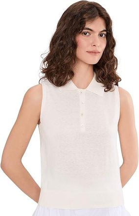 Lilla P Sleeveless Polo Sweater Womens Sweater White Linen : SM, Cotton/Linen/Polyester