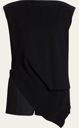 sacai Mixed-Media Cap-Sleeve Illusion Mini Dress