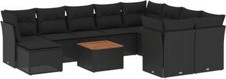 vidaXL Set De Sof&aacute;s De Jard&iacute;n 11 Pzas Y Cojines Rat&aacute;n Sint&eacute;tico Negro Vidaxl
