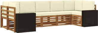 vidaXL Conjunto De Sof&aacute;s De Exterior 7 Uds. Natural Y Crema Poli&eacute;ster Vidaxl