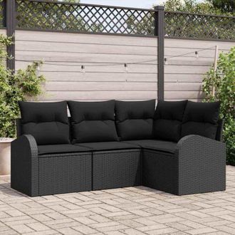 vidaXL Vidaxl - Conjunto De Sof&aacute; De Jard&iacute;n Con Coj&iacute;n 4 Pcs Negro Polirat&aacute;n