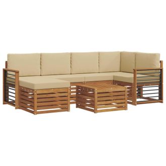 vidaXL Conjunto De Sof&aacute; Seccional Con Coj&iacute;n 7 Pcs Natural Y Beige Vidaxl