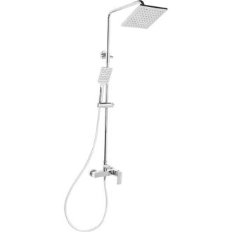 Beliani Columna De Ducha Moderna De Lat&oacute;n Mezclador Con Funci&oacute;n Lluvia De Pared Plateado Catagena