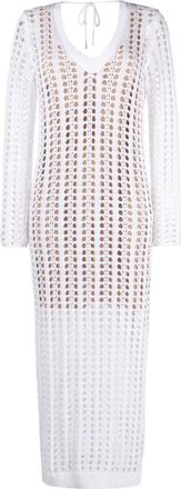 Brunello Cucinelli V-neck open-knit long dress - women - Silk/Cotton/Linen/Flax - L - White