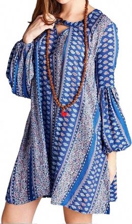 Velzera Floral Paisley Keyhole Neckline Mini Dress In Blue Multi