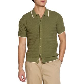 Civil Society Short Sleeve Button-Down Sweater in Light Olive at Nordstrom Rack, Size X-Large