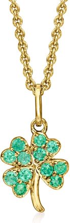 Ross-Simons Emerald 4-Leaf Clover Pendant Necklace in 18kt Gold Over Sterling