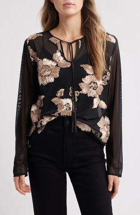 Nikki Lund Frea Floral Tie Neck Top in Black at Nordstrom, Size X-Small