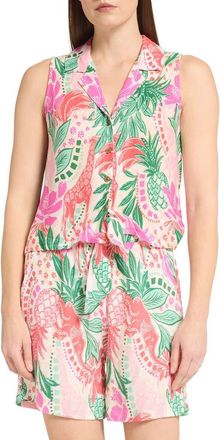 Caribbean Joe Crinkle Tie Front Top in Beige Multi at Nordstrom Rack, Size X-Large